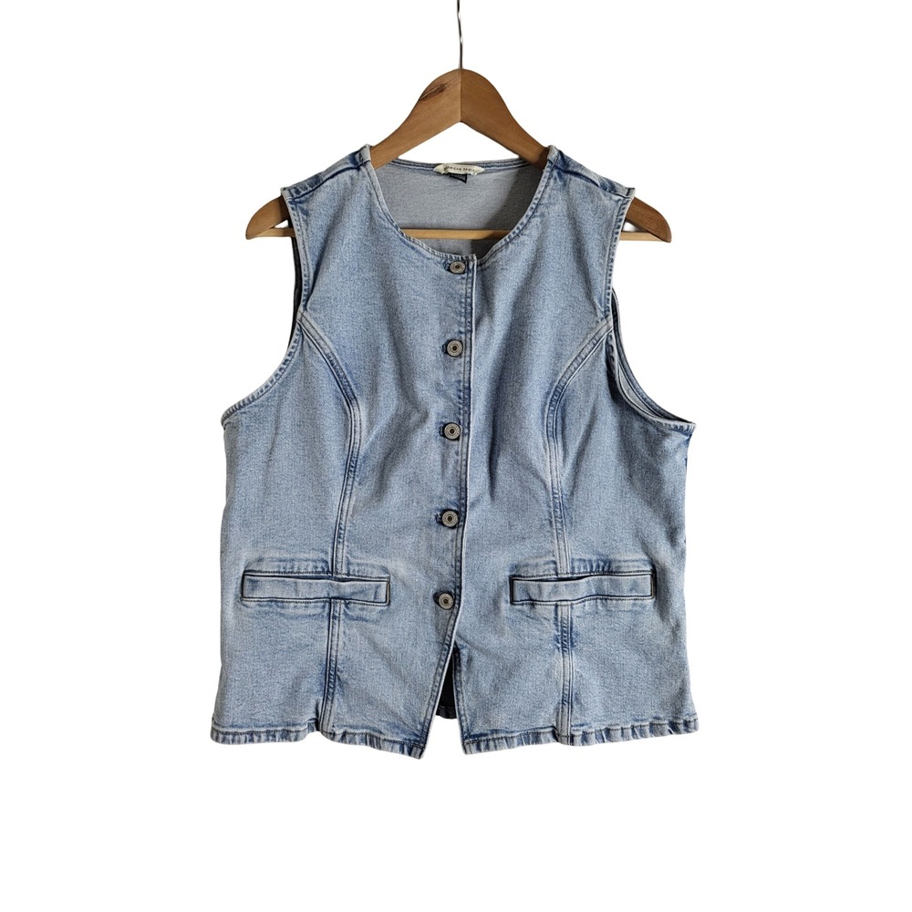 American Eagle Light Wash Denim Vest XL Blue Button Front Western Utility